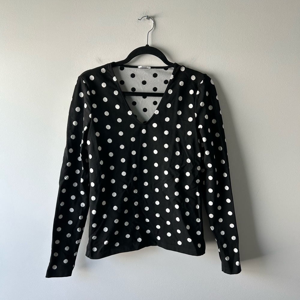 Wolford black and white polka dot fitted long sleeve top